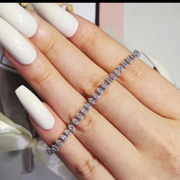 NEW “7 MARQUISE OVAL SQUARE CUT LUXURY S925 STERLING SILVER TENNIS BRACELET - Picture 5 of 5